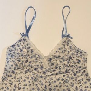 Laura Ashley Intimates Tank Top Blue Flower Size S